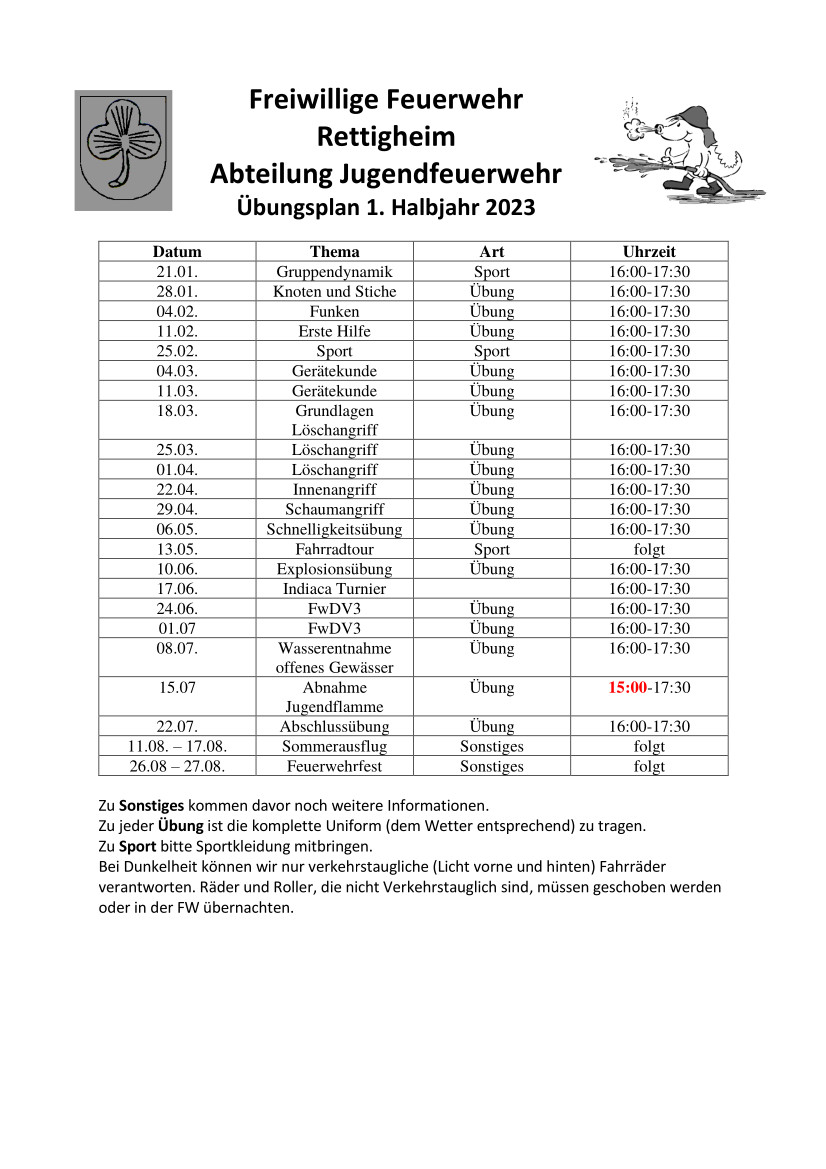 Dienstplan 1Halbjahr Jugend