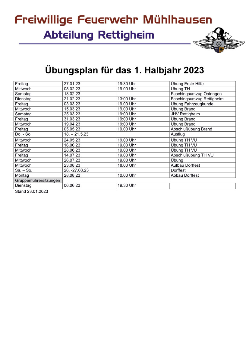 Übungsplan für das Jahr 2023 1 neu